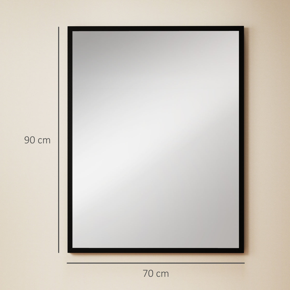 Miroir mural rectangulaire 90 x 70 cm, cadre en bois noir, idéal pour la salle de bain, salon ou chambre-2