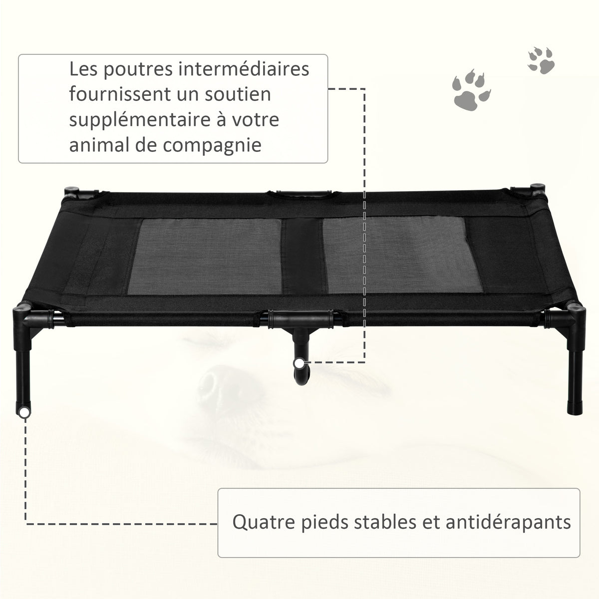 Lit sur pieds lit pour chien chat lit de camp lit surélevé animaux grand confort tissu Oxford textilène micro-perforé métal 92L x 76l x 18H cm noir-6