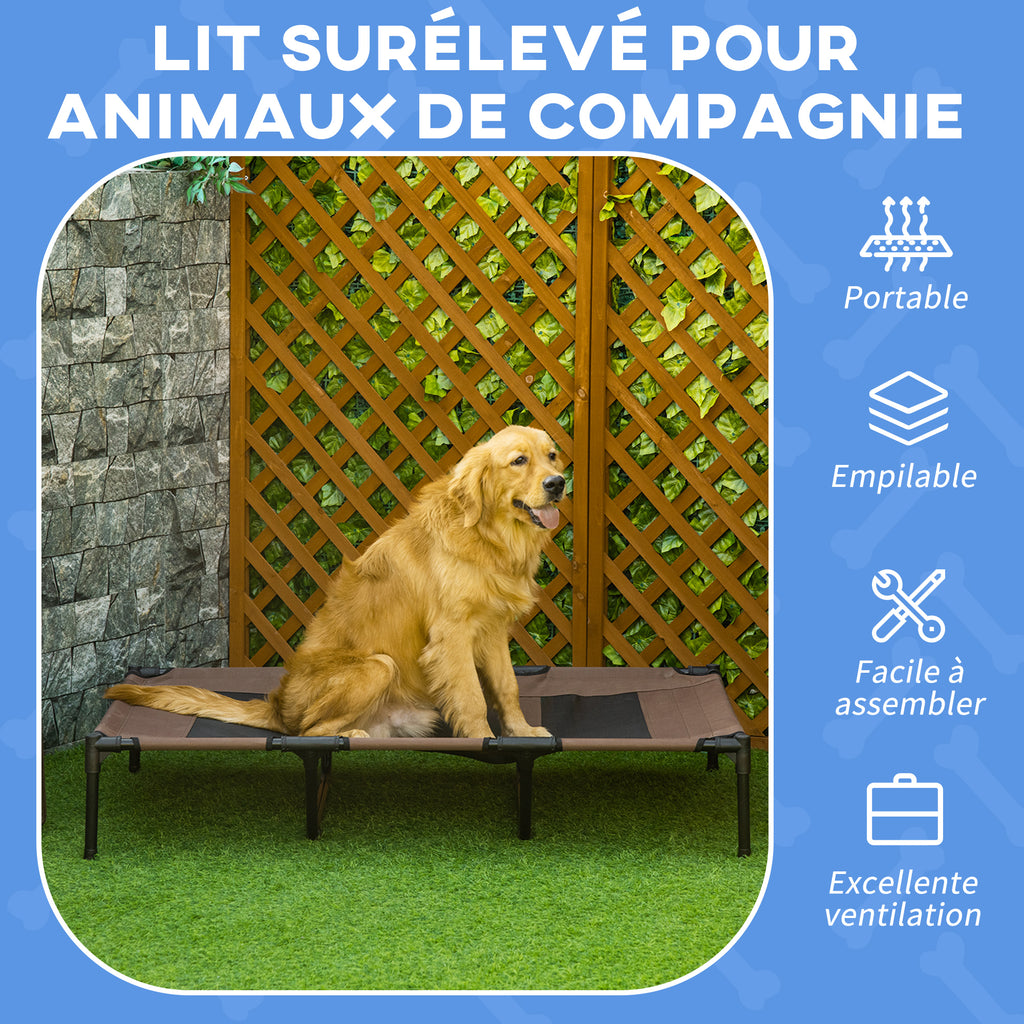 Lot de 2 Lits sur pieds XXL pour chien chat lit de camp animal 122L x 92l x 23H cm marron clair-3