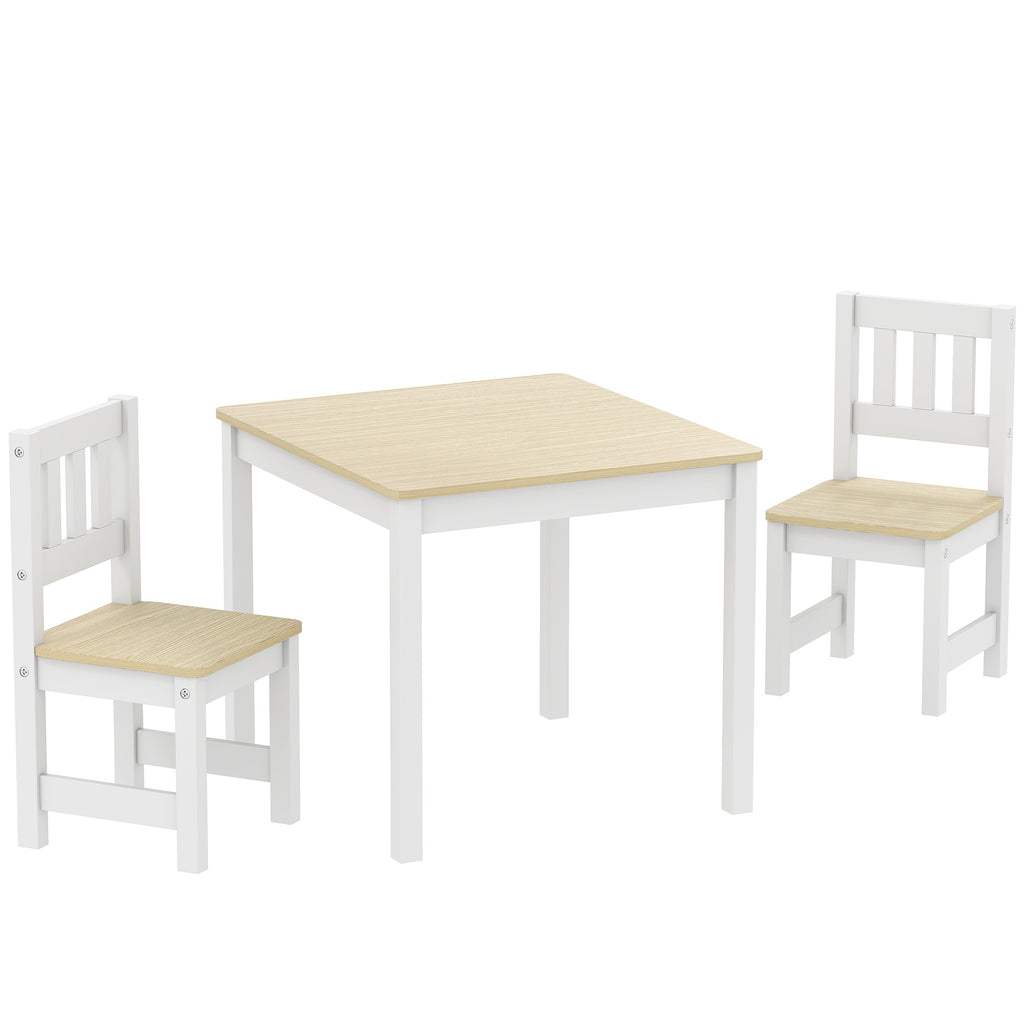 Table enfant avec chaise, lot table et 2 chaises enfant en bois pour dessiner, jouer, étudier, 56x52x48cm, bois naturel-0
