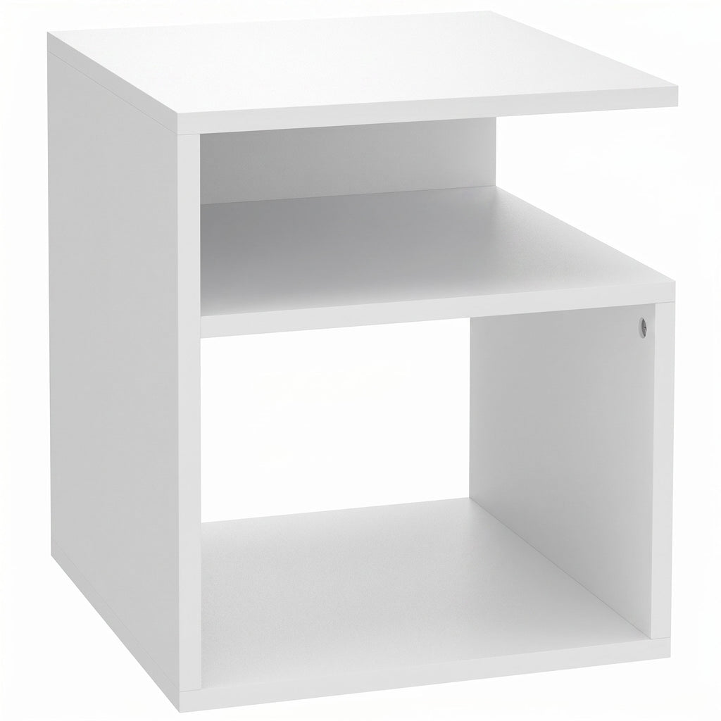 Table d'Appoint, Table Basse Moderne 3 Niveaux avec Étagères Ouvertes, pour Salon, Chambre ou Bureau, Blanc-0