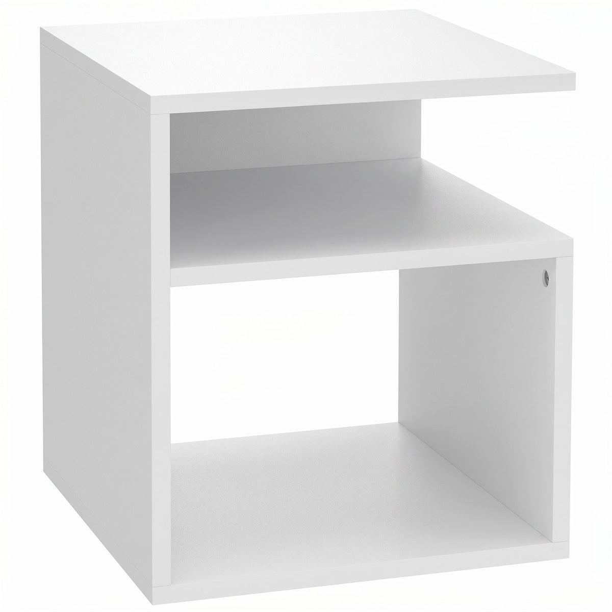 Table d'Appoint, Table Basse Moderne 3 Niveaux avec Étagères Ouvertes, pour Salon, Chambre ou Bureau, Blanc-0