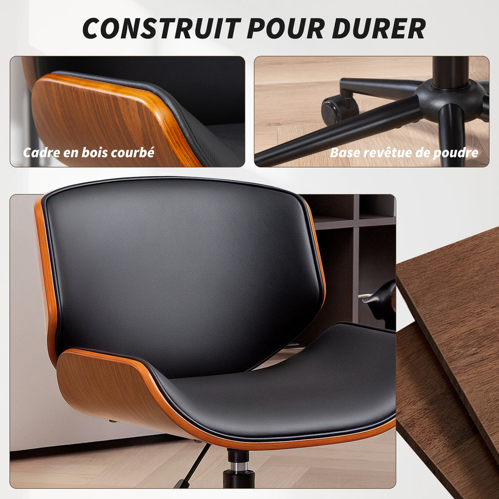 Chaise de bureau sans accoudoirs, fauteuil de bureau ergonomique, hauteur réglable et pivotant 360°, 52x54x84cm, noir-4