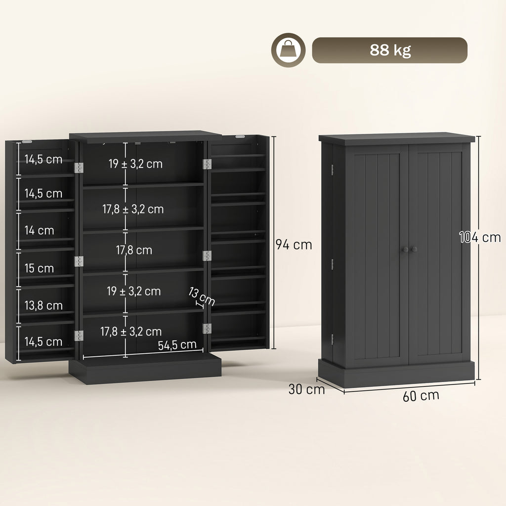 Armoire de Cuisine, Buffet Cuisine, avec 2 Portes, 12 Porte-Racks, 5 Compartiments et Étagères Réglables, Noir-2