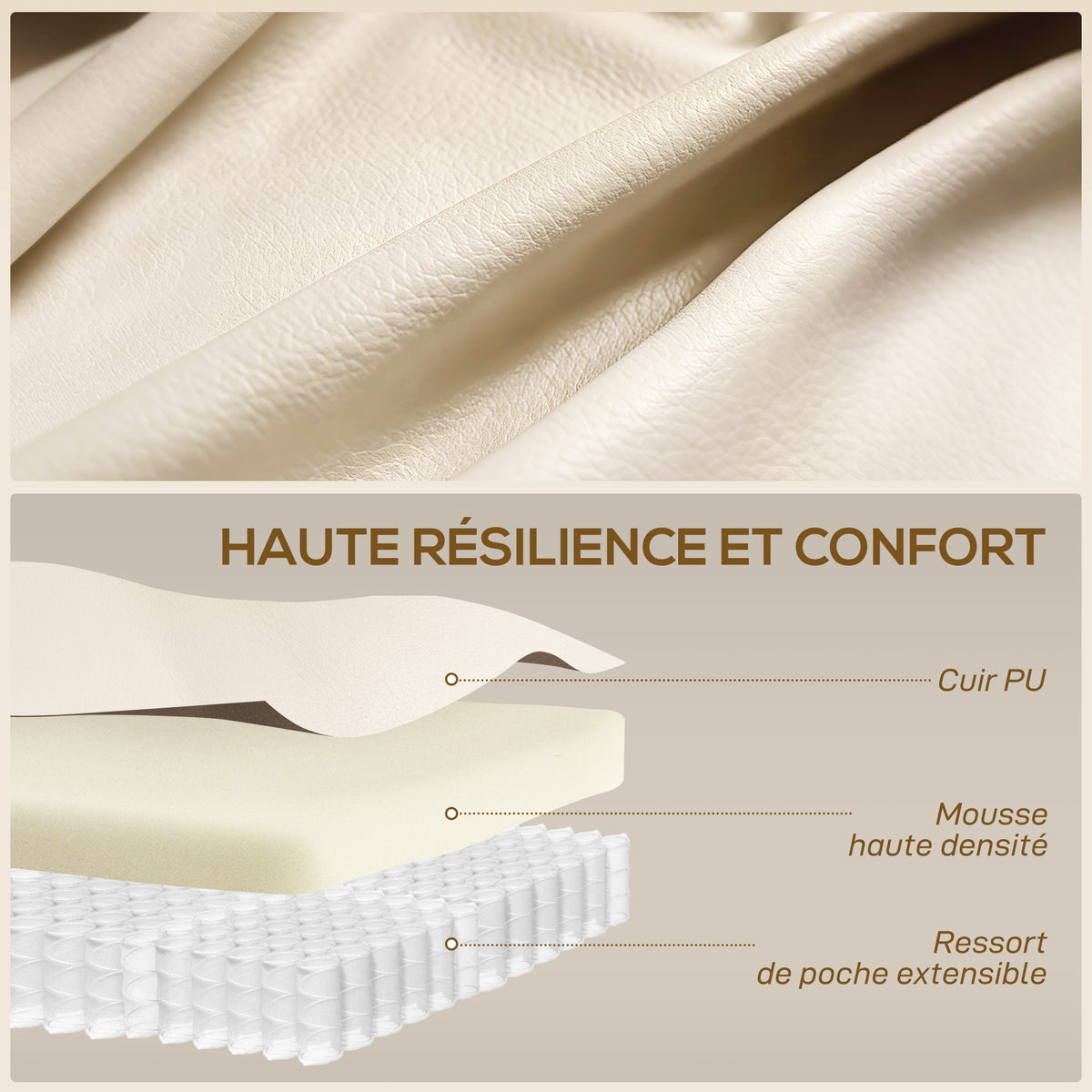 Fauteuil inclinable de massage et chauffage, fauteuil de relaxation, dossier réglable, pivotant 360°, 82x99x103cm, crème-5