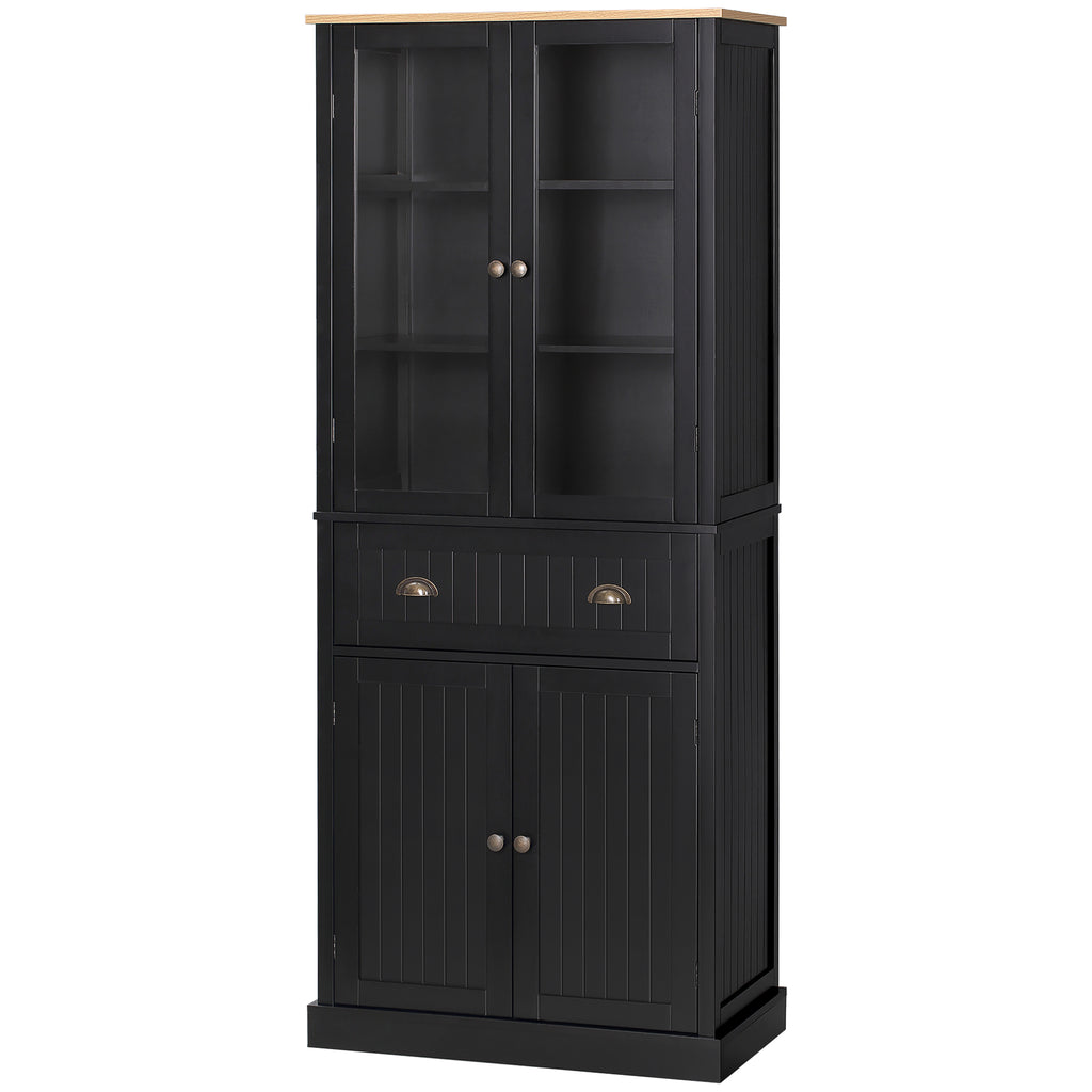 Buffet meuble cuisine rangement armoire de cuisine 4 portes dont 2 portes vitrées et 1 tiroir étagères réglables - noir-9