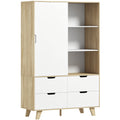 Armoire Chambre Penderie, 2 Portes Coulissantes, 4 Tiroirs, Barre de Suspension, Étagères Réglables, Chêne et Blanc-0