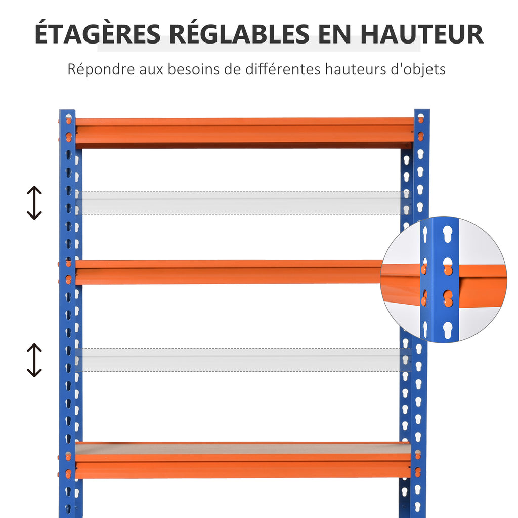 Étagère en métal de garage 5 niveaux capacité 1500 kg 80 x 40 x 182 cm bleu orange-3