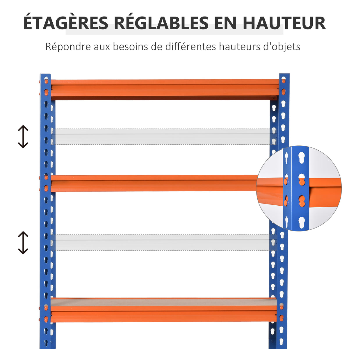 Étagère en métal de garage 5 niveaux capacité 1500 kg 80 x 40 x 182 cm bleu orange-3