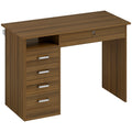 Bureau Informatique avec 5 Tiroirs, 110 x 50 cm, Bureau avec Rangement, Étagère Ouverte, Tiroir Verrouillable, Noyer-0