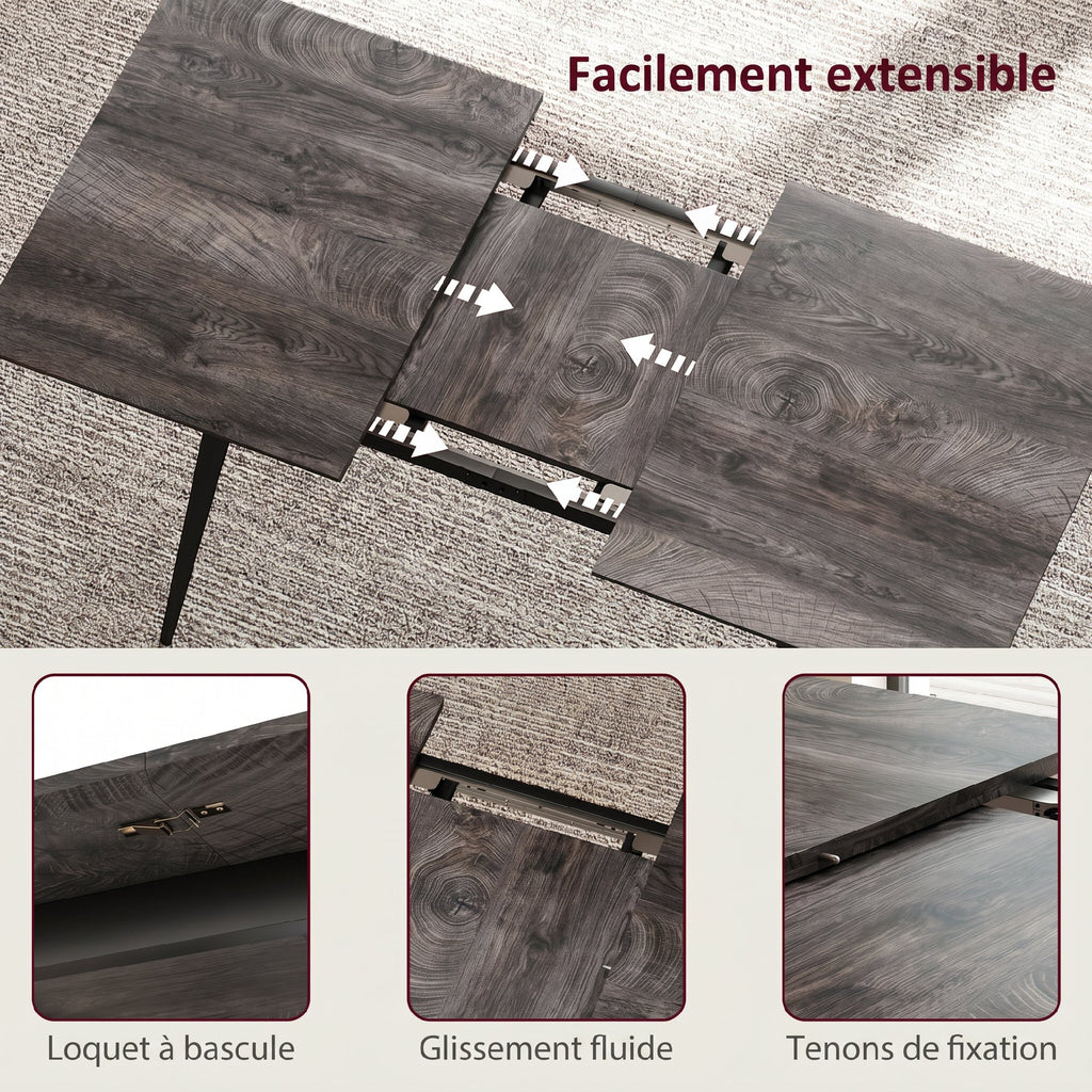 Table à manger pliante table extensible 120-160 cm jusqu'à 6 à 8 personnes avec pieds en acier, gris-4