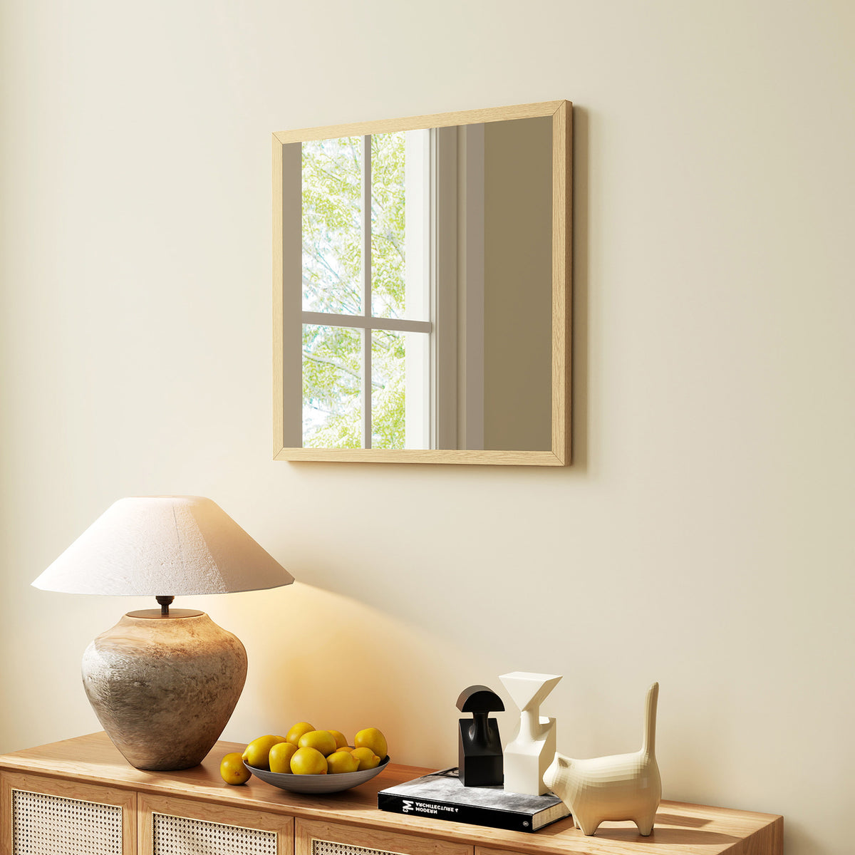 Miroir mural carré 50 x 50 cm, cadre en bois naturel, idéal pour la salle de bain, salon ou chambre-9