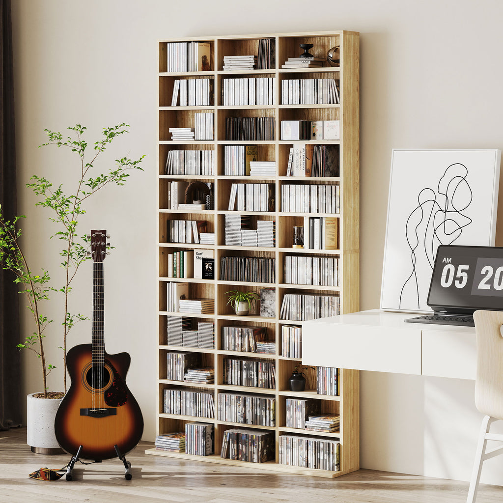 Rangements pour CD et DVD, étagère rangement 1116 CD/528 DVD, 36 compartiments et étagères réglables, chêne-6