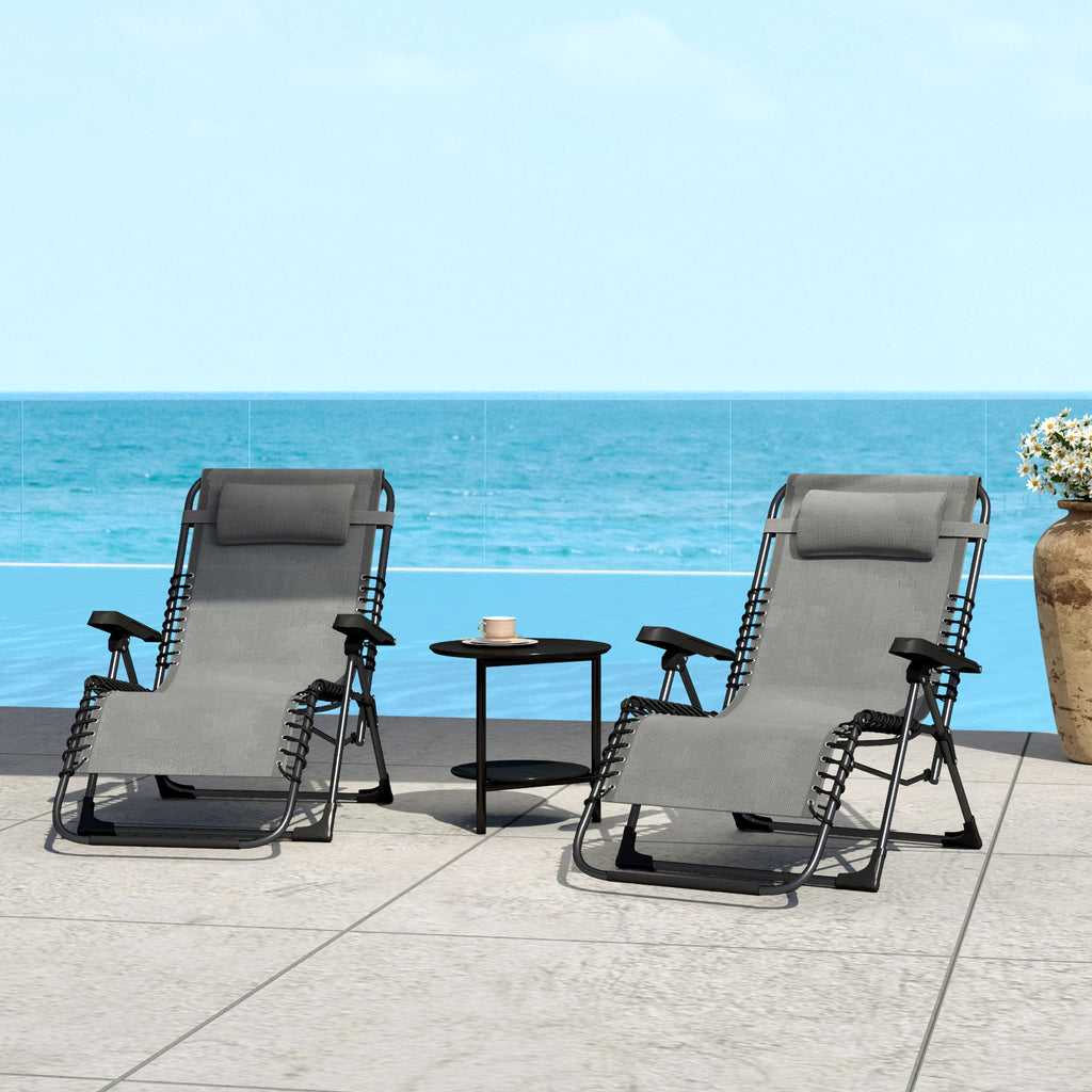 Lot de 2 bain de soleil, chaise longue pliante inclinable avec appuie-tête en textilène, 90 x 65 x 112 cm, gris-8