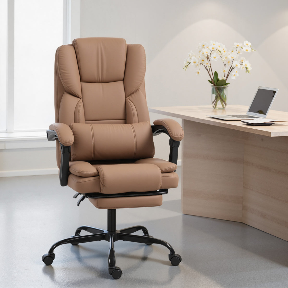 Chaise bureau ergonomique, fauteuil de bureau avec dossier inclinable, hauteur réglable, 65x67x111-119cm, marron-1