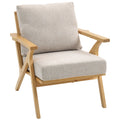 Fauteuil salon, fauteuil scandinave en tissu effet lin, coussins rembourrée et pieds en bois d'hévéa, 76x87x88cm, beige-0