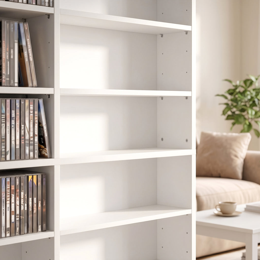 Meuble de rangement 1032 CDs / 594 DVDs, étagère multimédia, 24 compartiments et 18 étagères ajustables, blanc-8