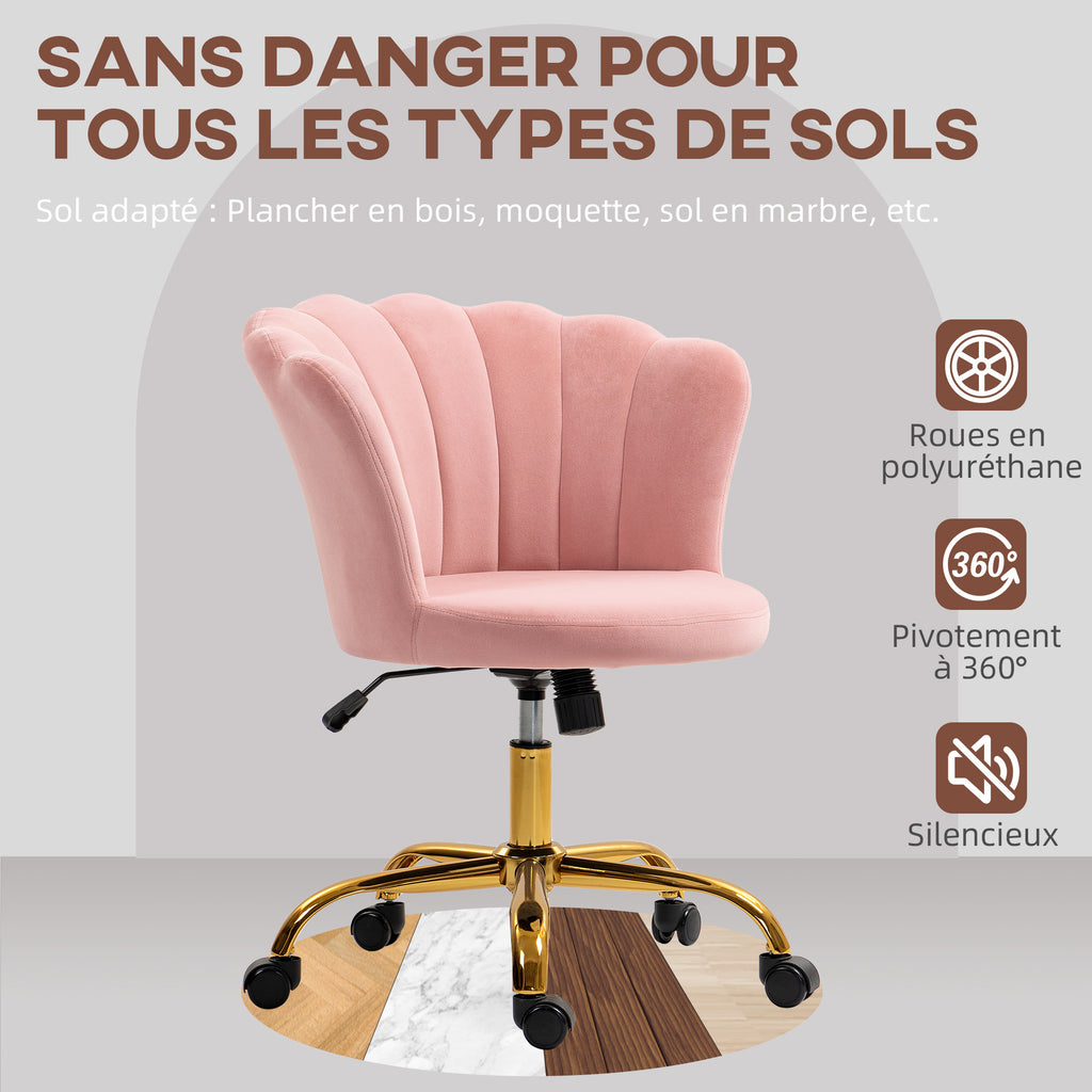 Chaise bureau en velours, chaise coiffeuse avec dossier en pétale, hauteur réglable, 69 x 64 x 80-90 cm, rose-6