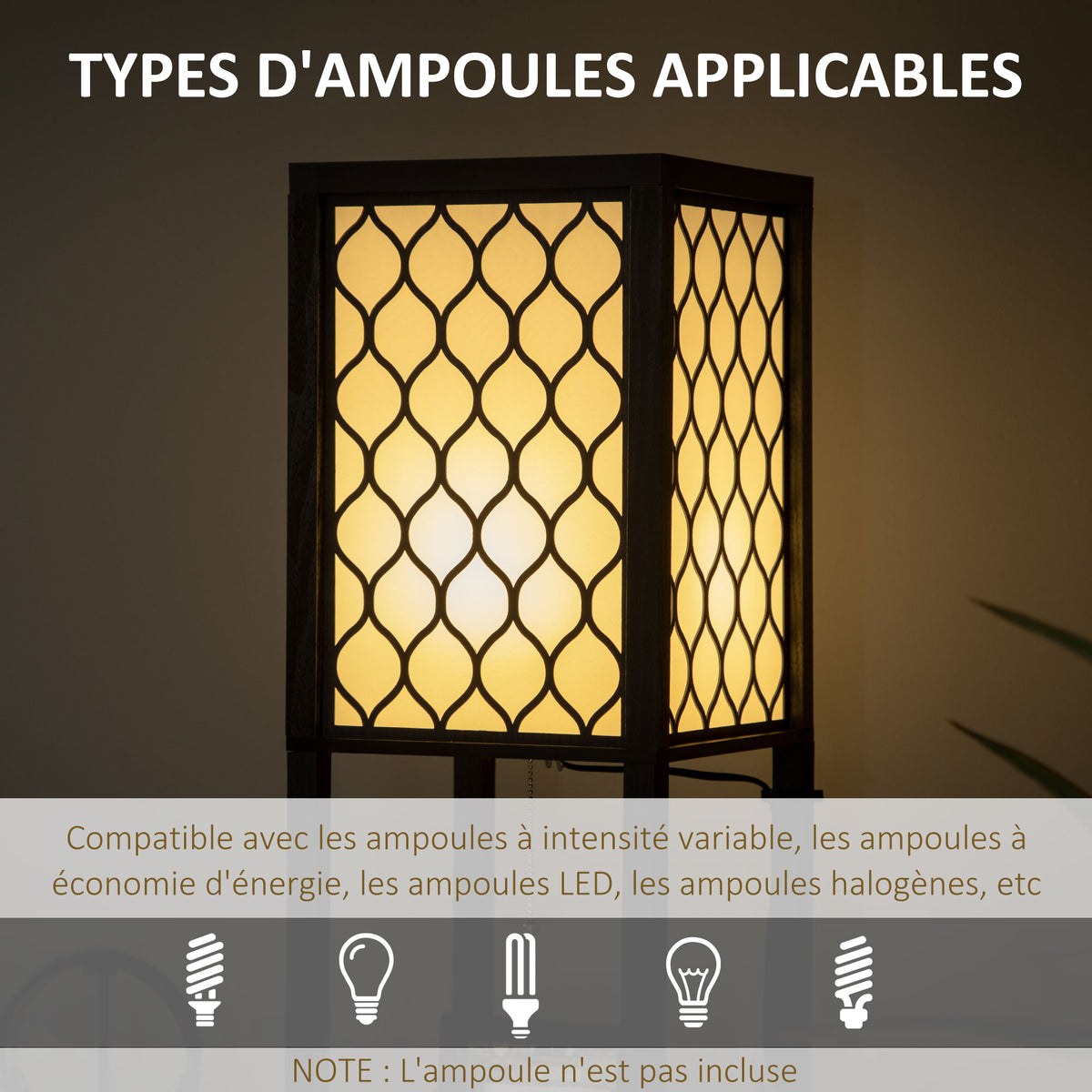 Lampadaire étagère 2 lampes 2 étagères 4 niveaux MDF noir motif nid d'abeille 26 x 26 x 156 cm noir-6