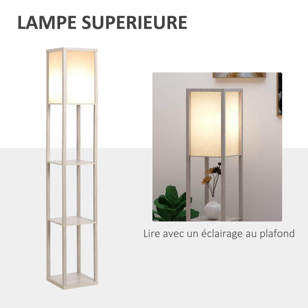 Lampadaire étagère 26L x 26l x 160H cm 3 étagères 4 Niveaux MDF chêne-5