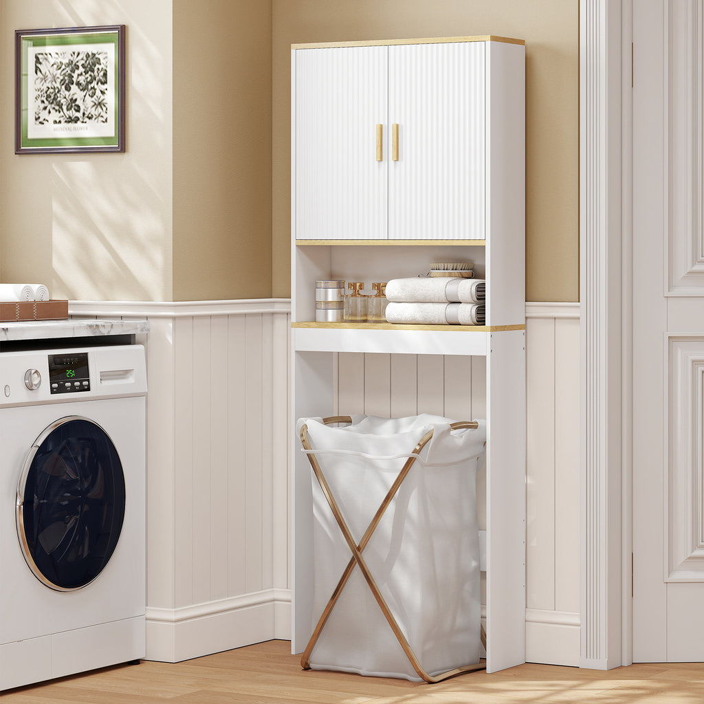 Meuble WC rangement au-dessus des toilettes 3 niveaux étagère de toilettes avec étagères réglables, 64x20x170,5cm, blanc-8