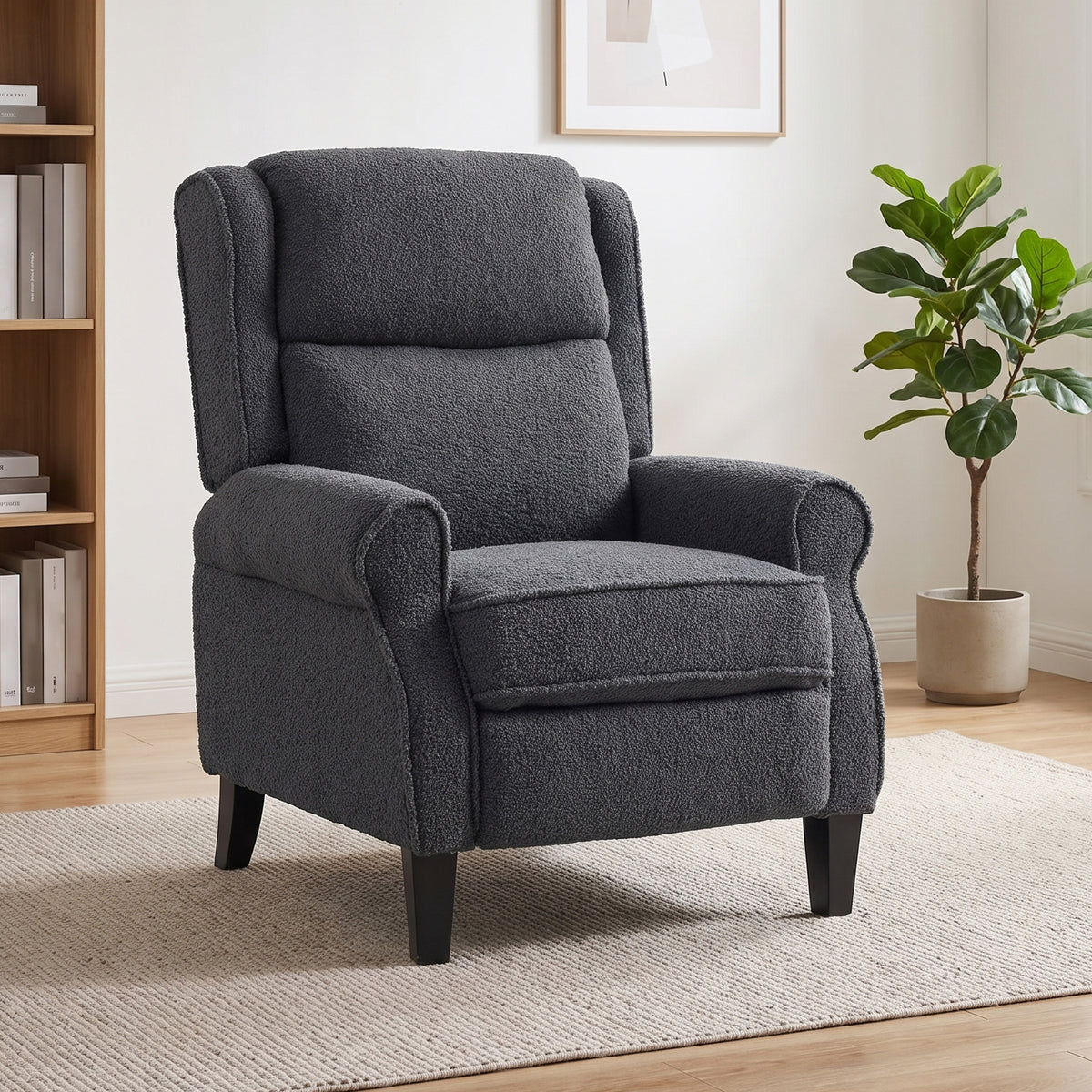 Fauteuil relax inclinable en polaire Teddy, fauteuil de relaxation avec repose-pieds extensible, assise rembourrée, gris-1