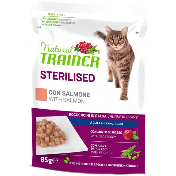 NATURAL TRAINER CAT ADULT STERILISED SALMONE 85 GR.