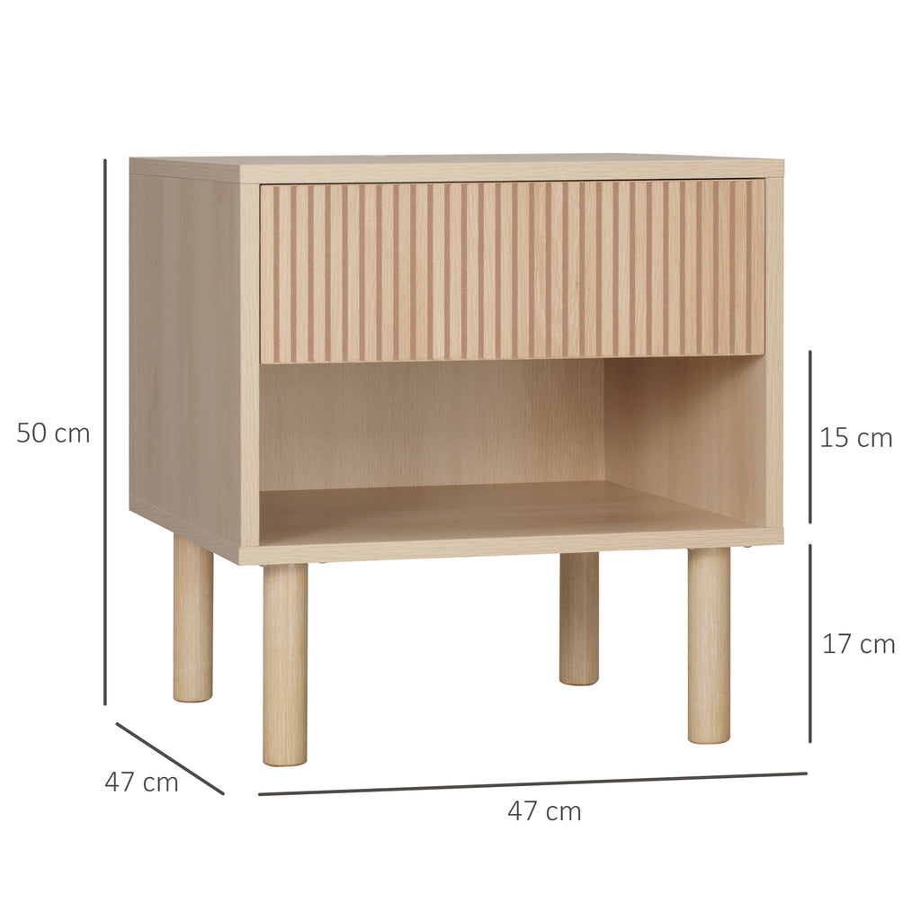 Table de chevet table de nuit avec tiroirs et niches, table d'appoint style moderne pour chambre à coucher, salon, dim. 47 x 47 x 50 cm, finition bois naturel-2