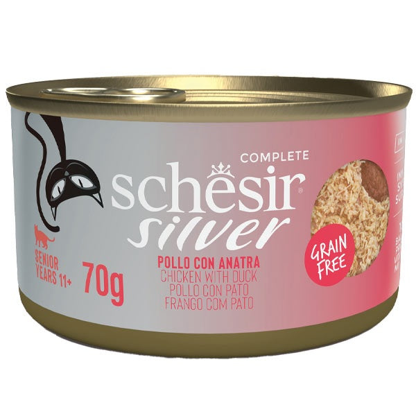 *SCHESIR CAT SILVER MATURE & SENIOR POLLO & ANATRA 70 GR.
