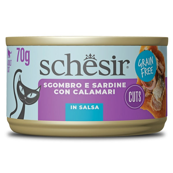 SCHESIR CAT SGOMBRO & SARDINE CON CALAMARI IN SALSA 70 GR.
