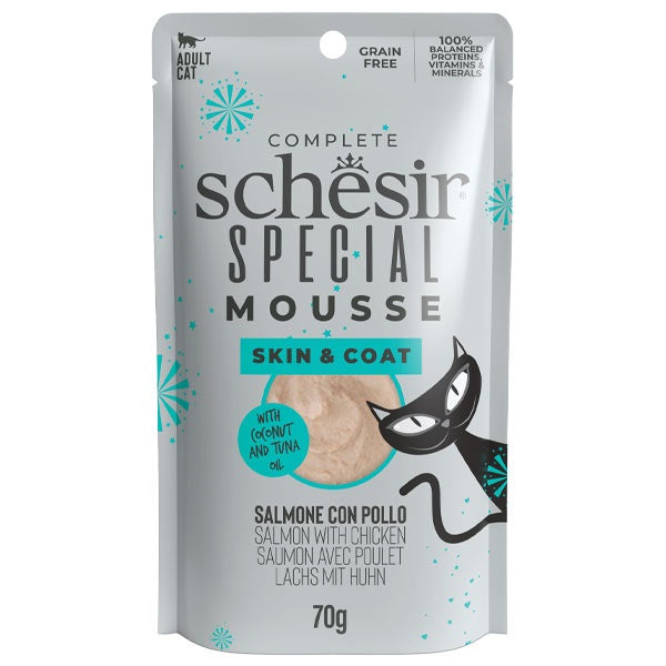 SCHESIR CAT SPECIAL SKIN & COAT MOUSSE SALMONE & POLLO 70 GR.