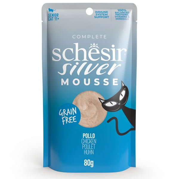 SCHESIR CAT SILVER MOUSSE POLLO 80 GR.