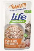 LIFE CAT BUSTA TRANCETTI POLLO CON PROSCIUTTO 55 GR.