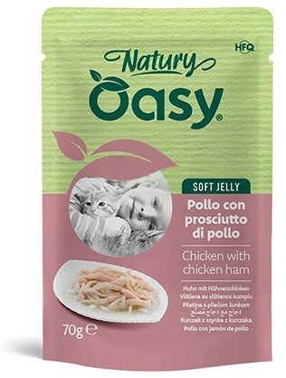 OASY CAT NATURY SOFT JELLY BUSTA - POLLO CON PROSCIUTTO DI POLLO 70 GR.