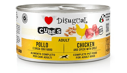 DISUGUAL DOG CUBES ADULT POLLO, SPECK & FARRO 150 GR.