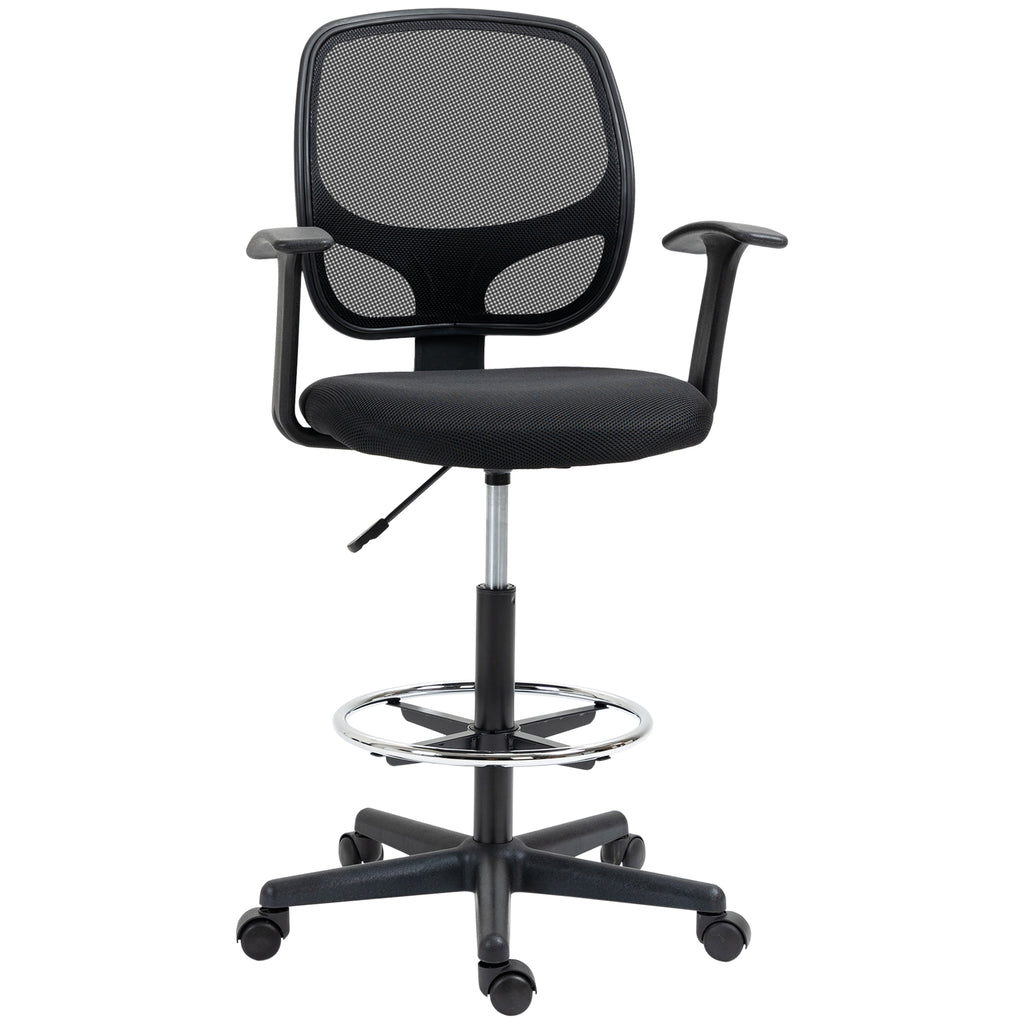Chaise bureau ergonomique, chaise de dessin, repose-pieds, dossier en maille, hauteur réglable, 64x57x110-132cm, noir-0