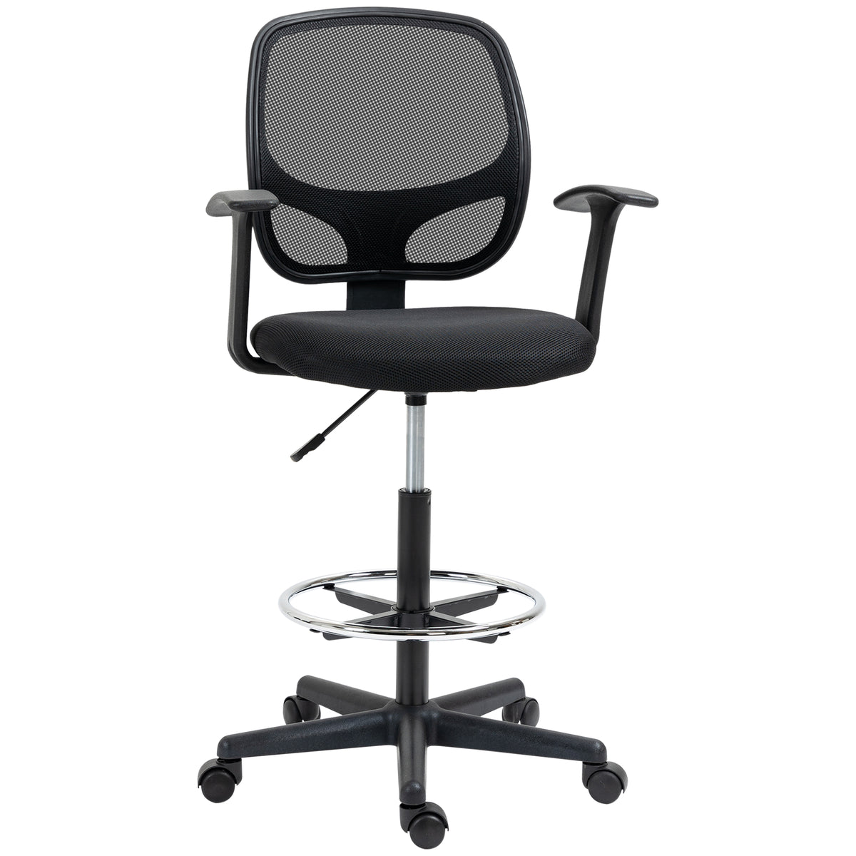 Chaise bureau ergonomique, chaise de dessin, repose-pieds, dossier en maille, hauteur réglable, 64x57x110-132cm, noir-0