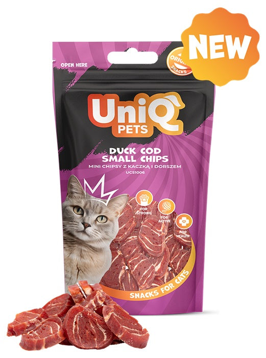 UNIQ PETS CAT SNACKS CHIPS ANATRA & MERLUZZO 50 GR.