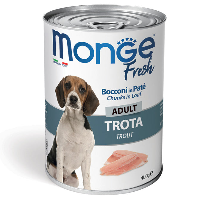 MONGE FRESH BOCCONI IN PATE' ADULT TROTA 400 GR.