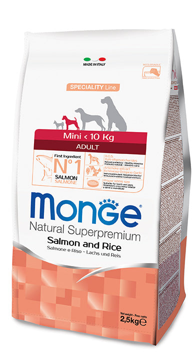MONGE SPECIALITY LINE MINI ADULT SALMONE & RISO 800 GR.