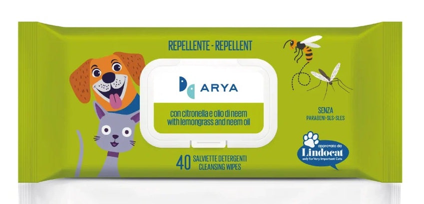 ARYA SALVIETTE DETERGENTI REPELLENTI CON CITRONELLA E OLIO DI NEEM  40 PZ.