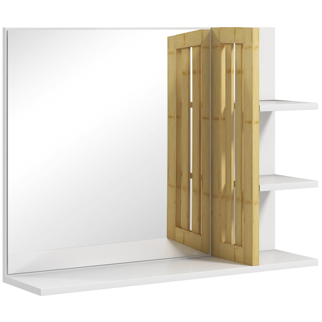 Miroir mural de salle de bain avec 3 étagères latérales 1 étagère inférieure en bambou 45 x 15 x 58,5 cm blanc-0