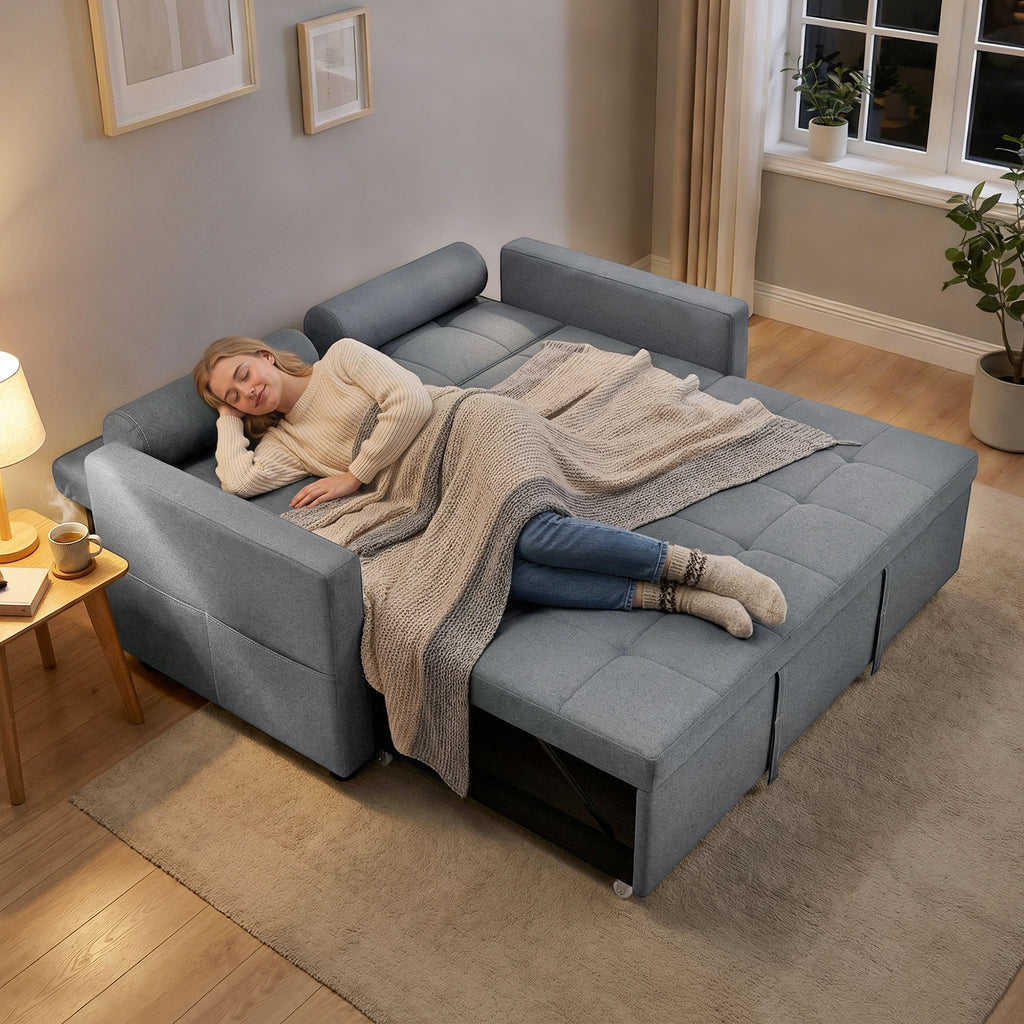 Canapé convertible 2 places 3 en 1 canapé-lit avec lit gigogne double dossier réglable 2 coussins 80,5x137,5x84cm gris-8