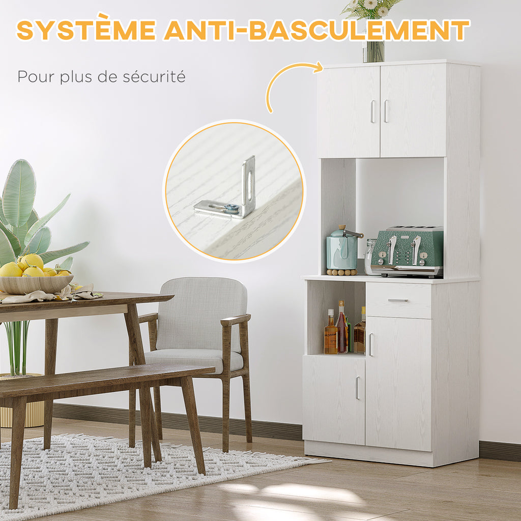 Buffet de cuisine armoire de cuisine multi-rangements 4 portes 1 tiroirs étagère + grand plateau blanc-5