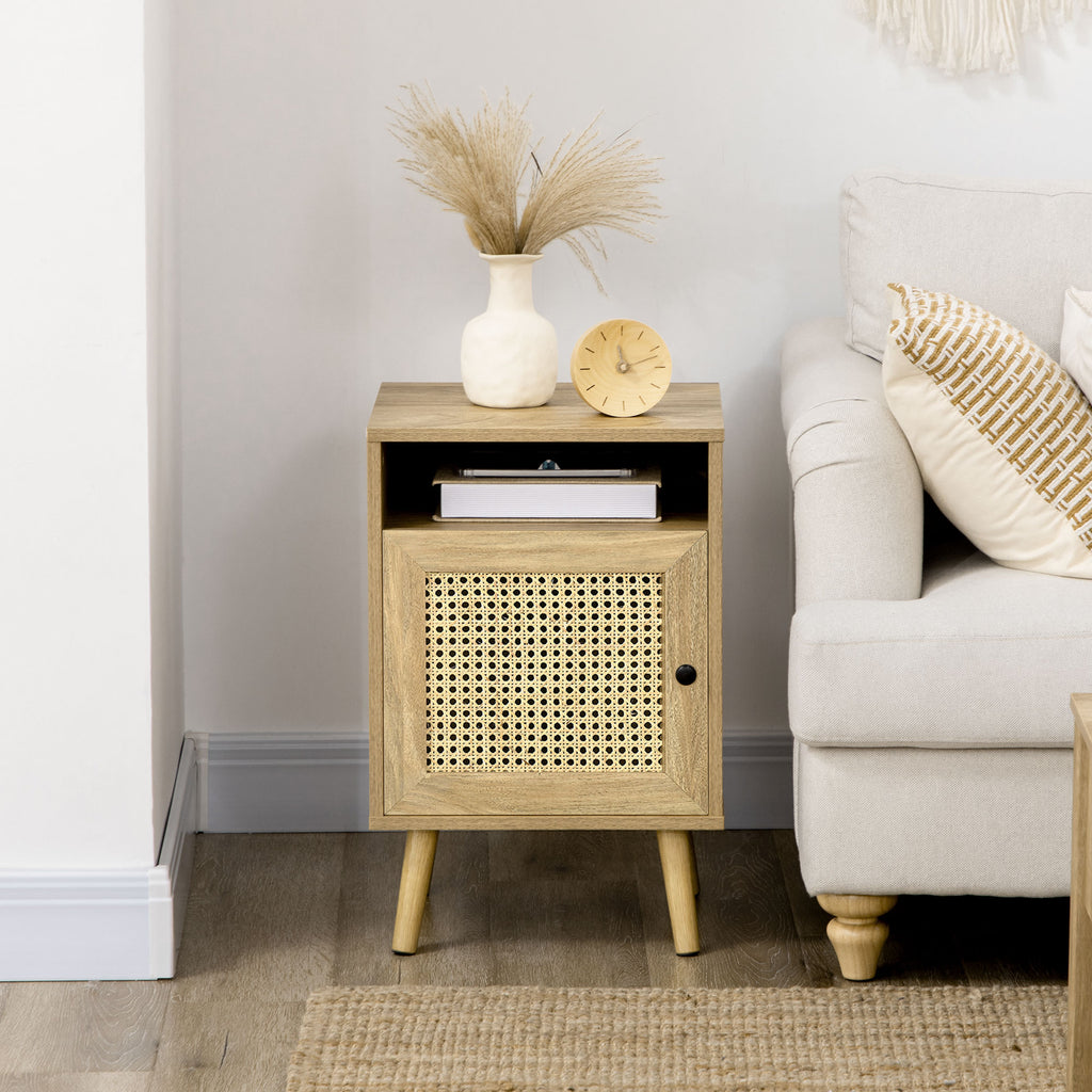 Table de chevet table de nuit avec placard porte cannage et niche design vintage 39 x 35 x 60 cm naturel-6