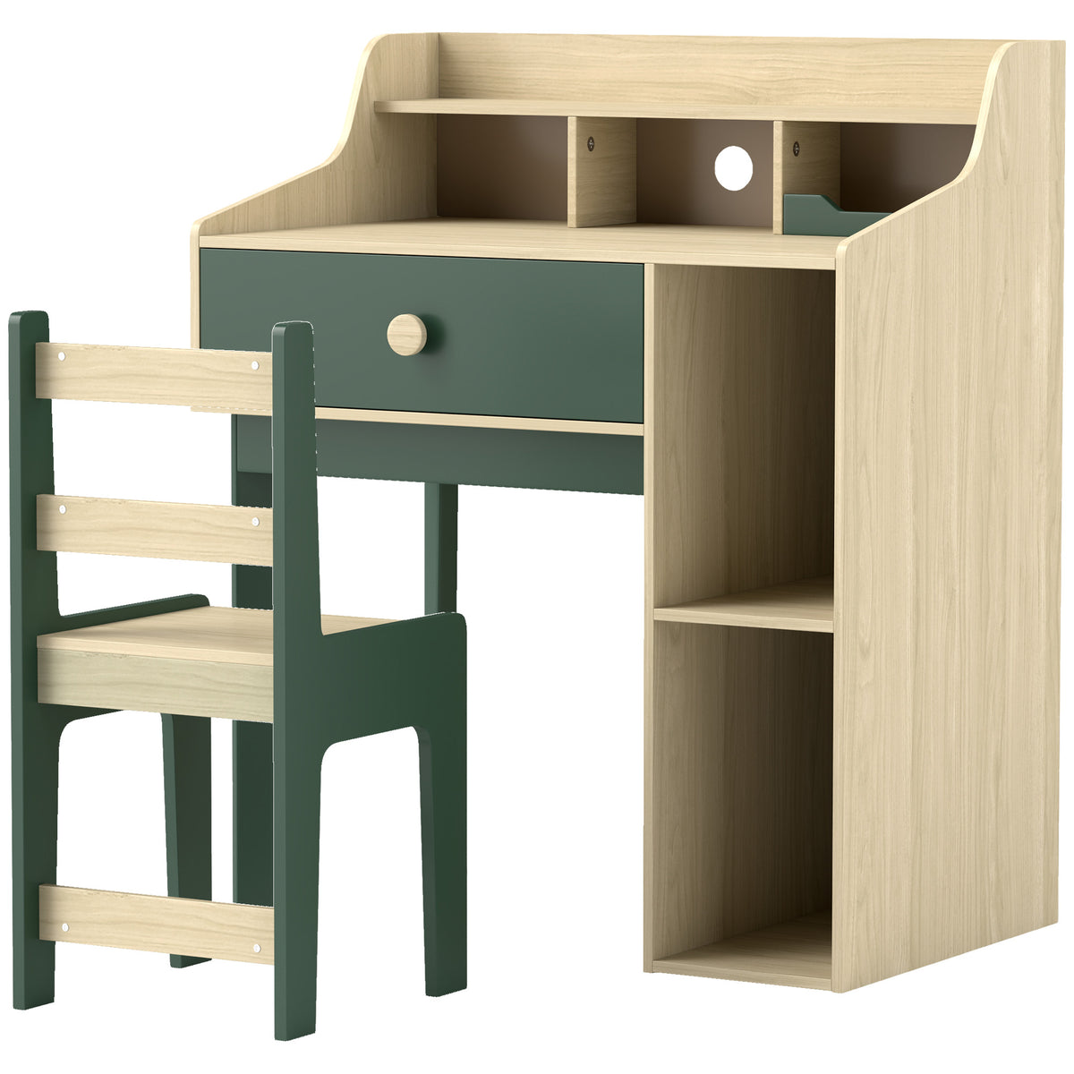 Ensemble bureau et chaise pour enfant avec étagères de rangement et tiroir, mobilier pour enfants de 3 à 10 ans, vert-0