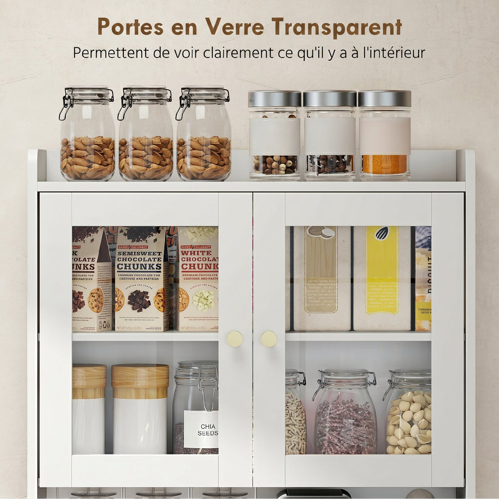 Buffet Haut Cuisine, Armoire de Cuisine, 4 Portes, Tiroir, Plan de Travail et Étagères Réglables, Blanc-6