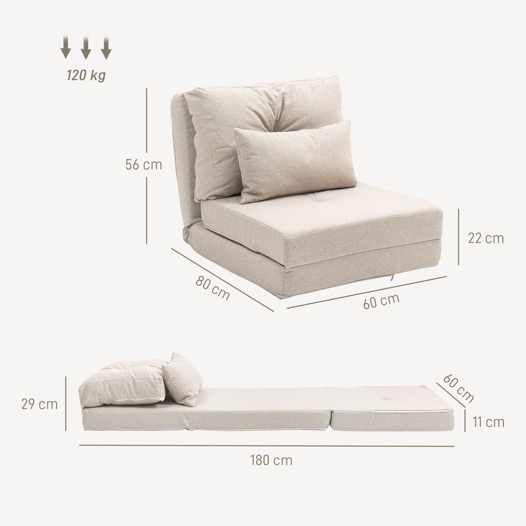 Chauffeuse canapé-lit convertible fauteuil 1 place avec 1 coussin avec dossier réglable, beige-2