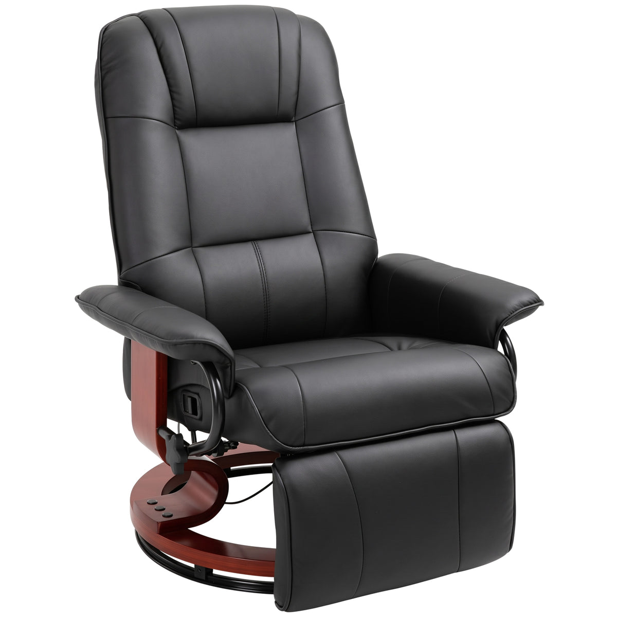 Fauteuil Relax Inclinable, Fauteuil de Salon, Repose-Pieds Réglable, Pivotant 360°, Piètement Bois, Revêtement Synthétique, Noir-0