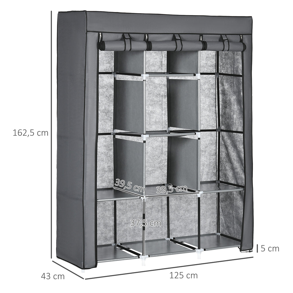 Armoire penderie multi-rangement - 8 étagères, 2 barres - non tissé gris-2